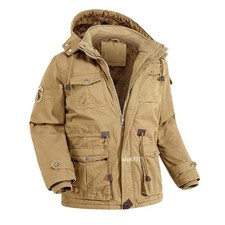 Multi Pocket Cargo Jackets Men's Warm Hoody Cotton Mens Fleece Windbreaker