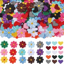 120 Pcs Iron on Patches, Cute Daisy Flower Heart Patch Small Embroidery Appli...
