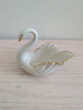 Vintage Lenox Swan Trinket Dish Ivory Porcelain Gold Trim Made in USA