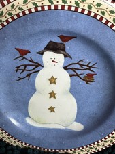 Sakura Debbie Mumm Snowman Plates 8" Set 4 Winter Holiday Serving Decor Folk Art