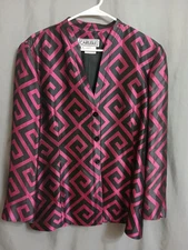 Vtg Carlisle Women's Silk Blend Jacket Black/Magenta Geo  Retro Disco Size 16