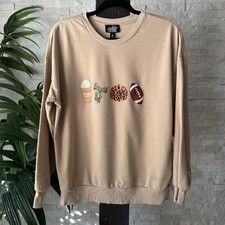 Feeling festive Fall Autumn Football Pumpkin Theme Tan Graphic Sweatshirt M