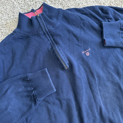 GANT 1/4 Zip Pullover Men s Size X-Large XL Blue Pink Cotton Sweater Long sleeve