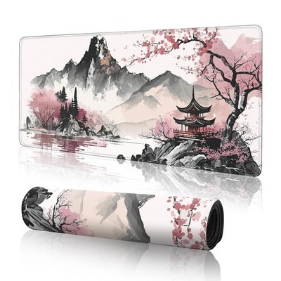 Extended Mat For Gaming, Cherry Blossom Design, Stitched Edges