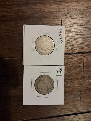2 BARBER QUARTERS 1907 And 1909 *SILVER *
