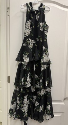 GB Youth Girls Gianni Bini Maxi Dress 12 Black Floral Sleeveless Tiered Ruffles