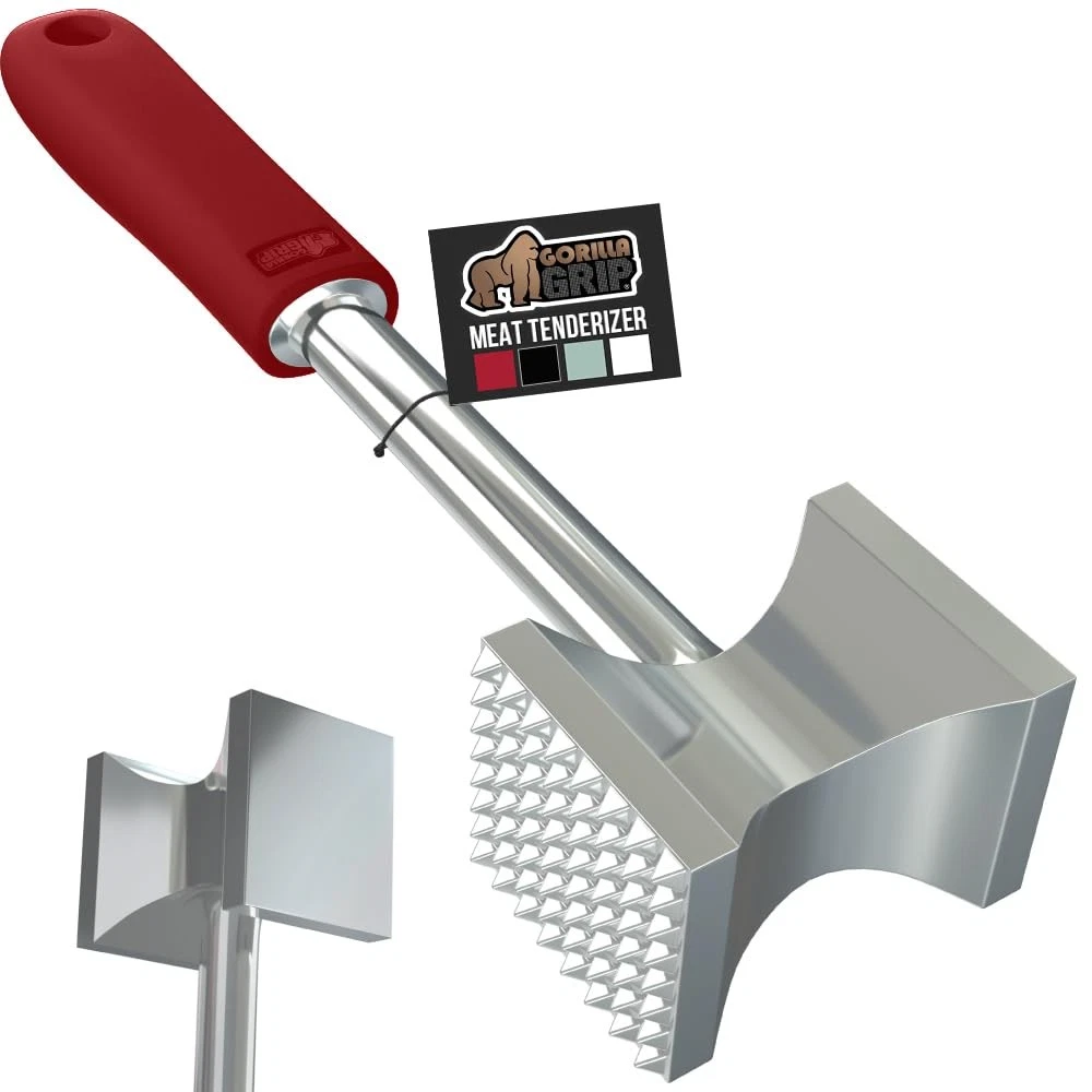 GORILLA GRIP BPA-Free Patented Dual-Sided Meat Tenderizer Tool, One Size, Red