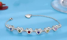 Custom Engraved Joined Hearts Mothers Day Name & Birthstone Bracelet CHOICE