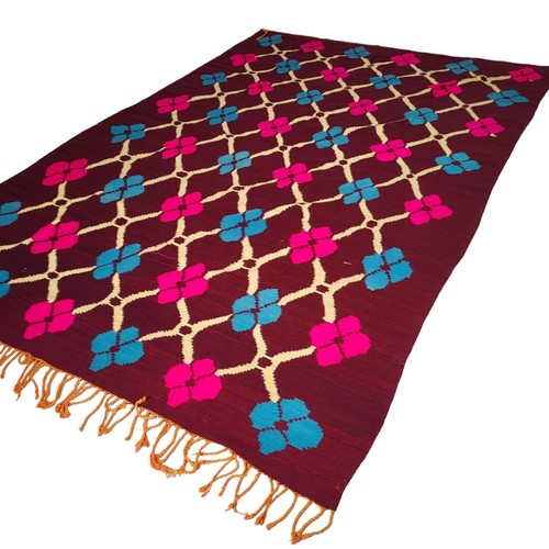 Moroccan Handmade Vintage Rug Kilim Floral Carpet Wool Tribal Azilal Rug Berber - Picture 5 of 24