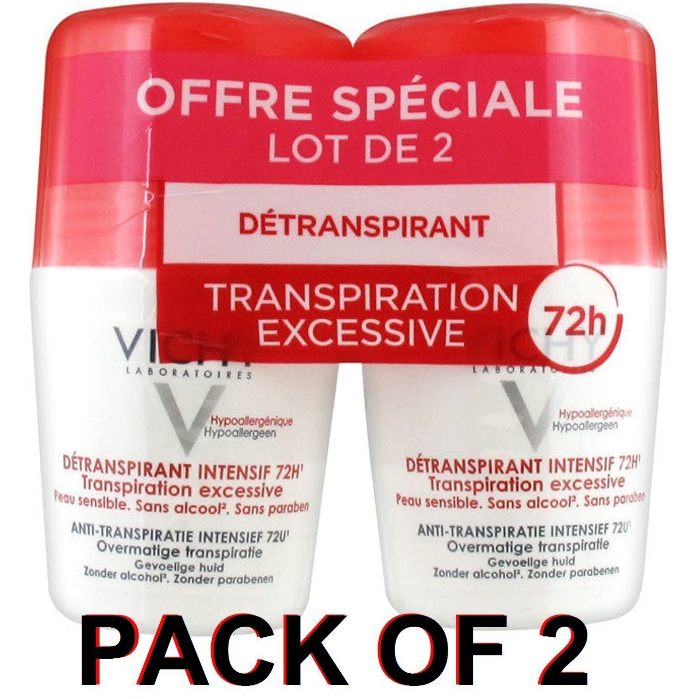 Vichy Deodorant Stress Resist Anti-Perspirant Roll-On 72h (2x 50ml)