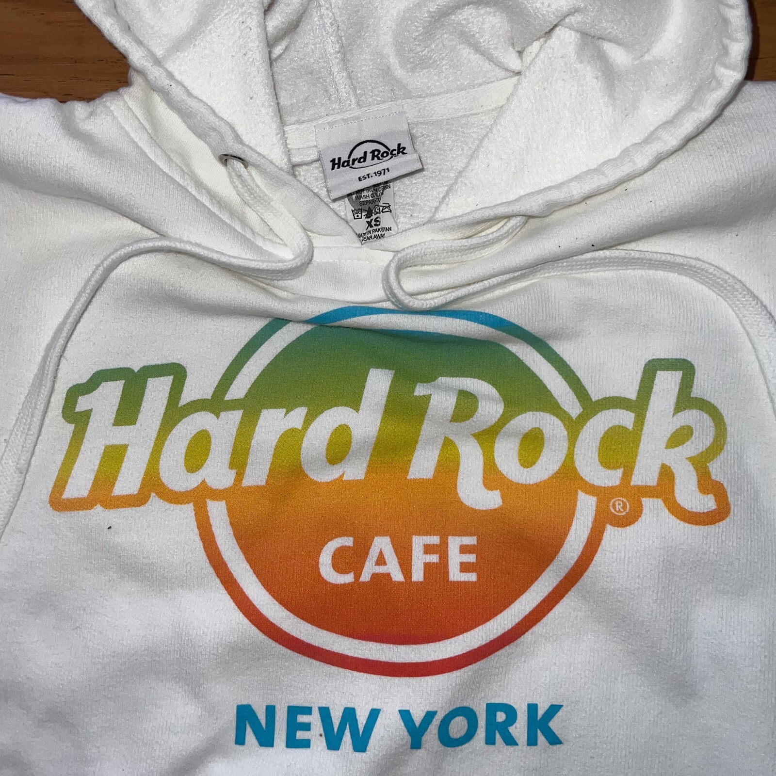 Hard Rock Cafe NEW YORK Rainbow Logo Pullover Hoodie White XS image 3