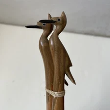 Vintage Handcarved Wood Bird Fork & Spoon Serving Set New