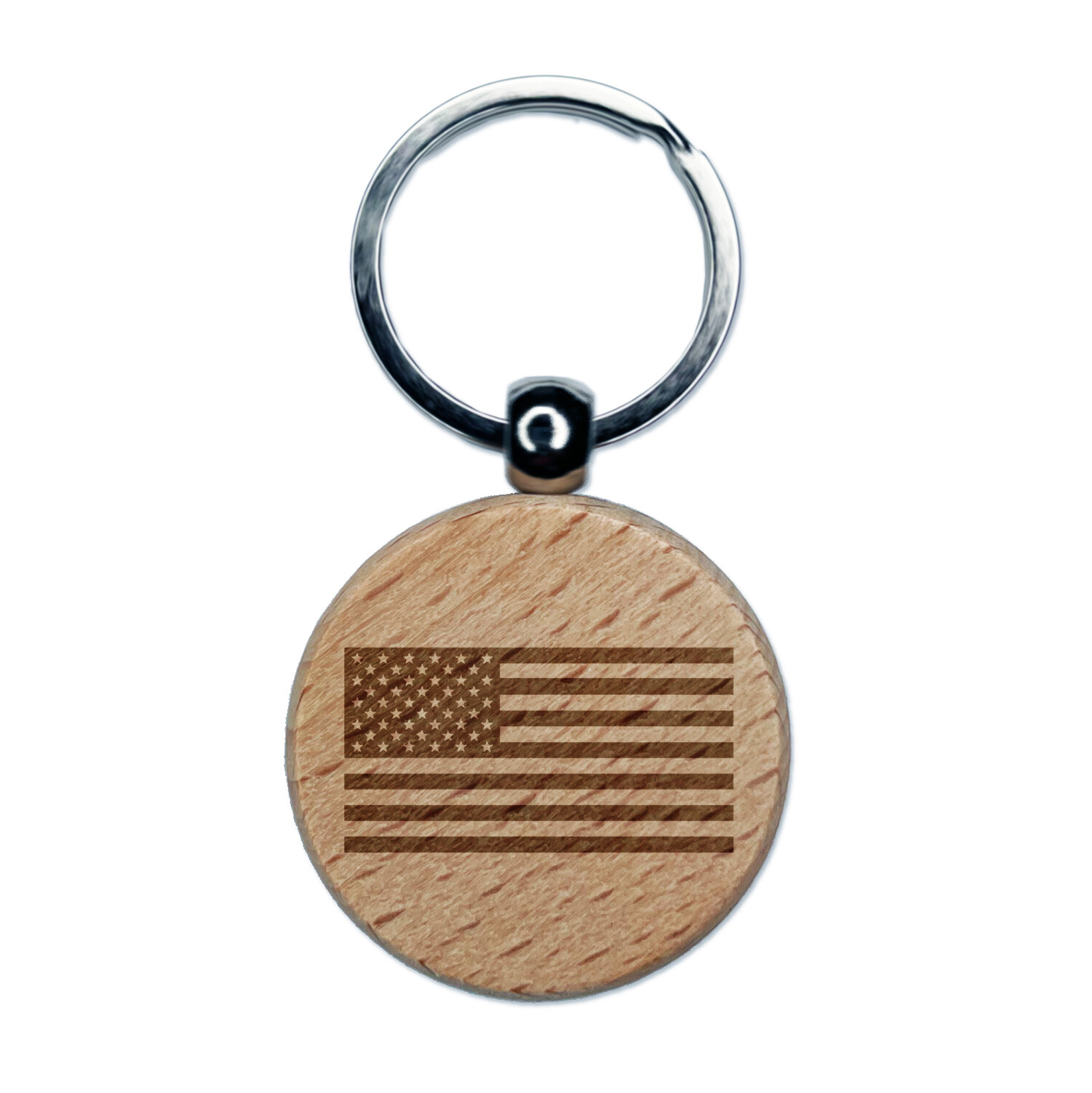 Dije llavero redondo de madera grabada con bandera de EE. UU. Estados Unidos de América