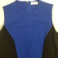 Calvin Klein Color Block Dress Womens Size 8 Blue Black Sleeveless Sheath Dress