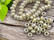 6x9mm Mercury AB Washed Ivory Large Hole Rondelle Czech Glass Beads 25 Beads