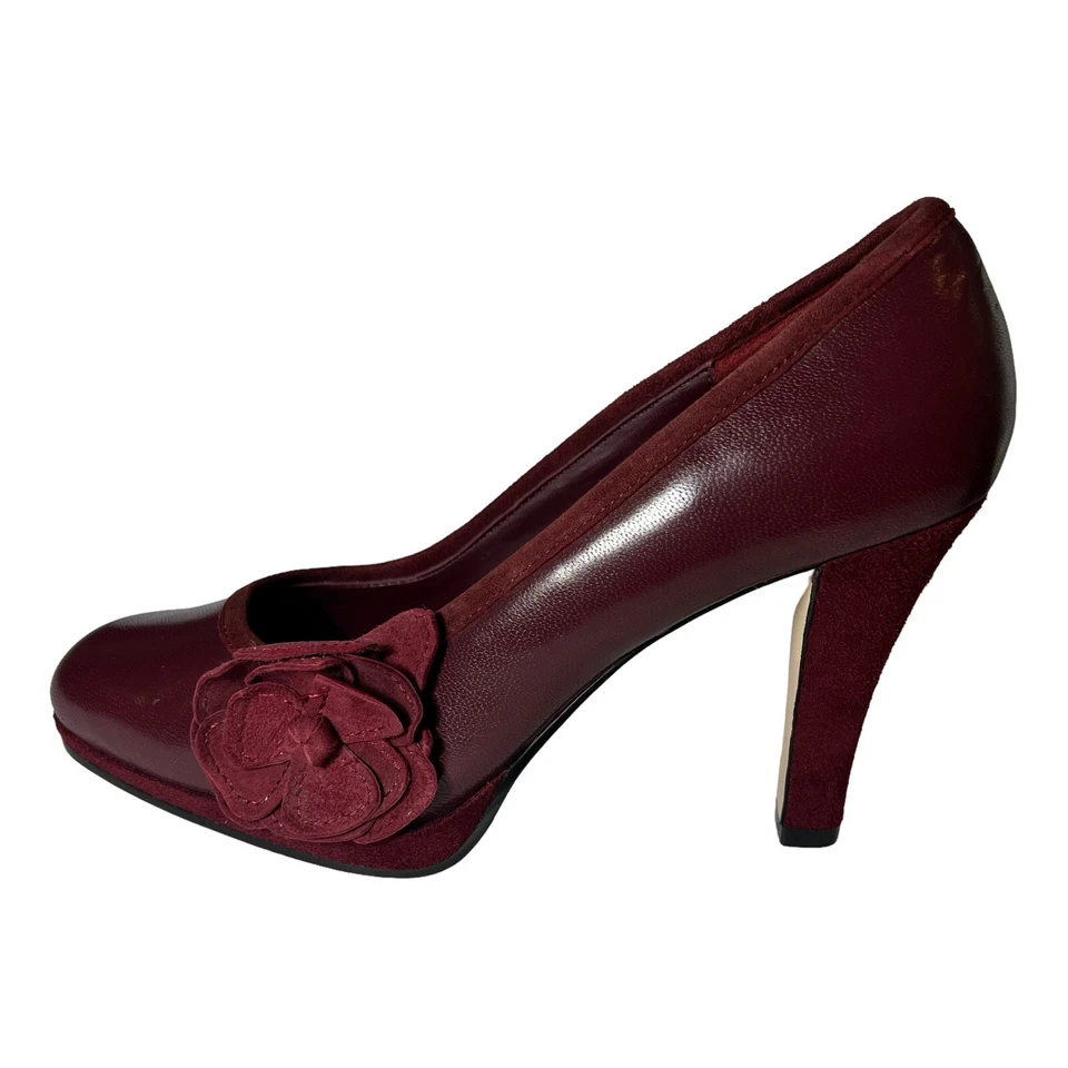Bisou Bisou бордовый бордовый насосы каблуки розетка кожи замши женщин 7,5 М - Изображение 2 из 4