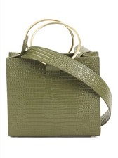 Tara Zadeh  Croco Art  Roya Leather Olive Dual Ring Mini Tote Handbag 