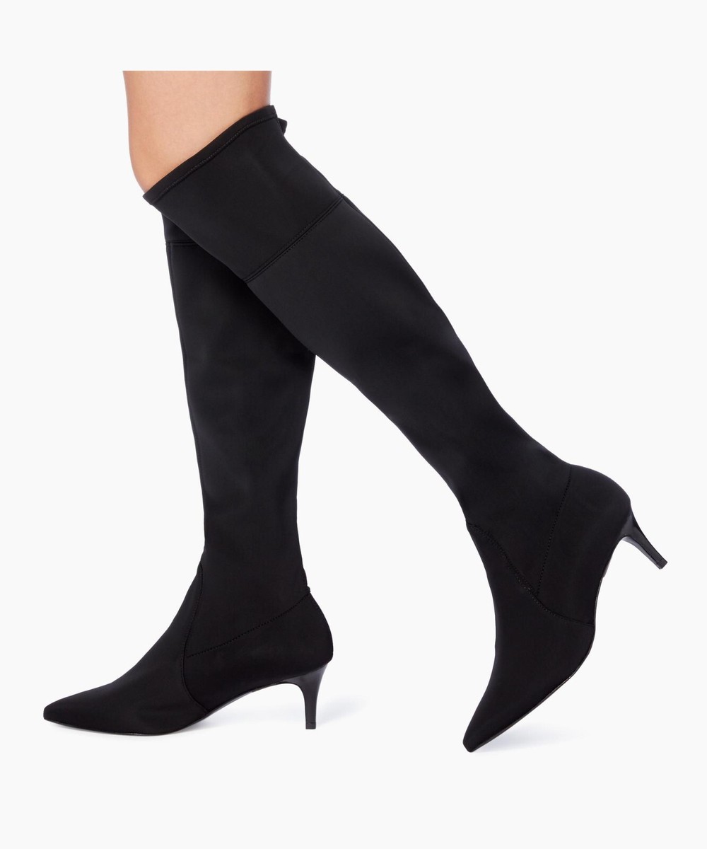 DUNE SIZE 39 KNEE HIGH BLACK BOOTS SOFT STRETCH FABRIC KITTEN HEEL