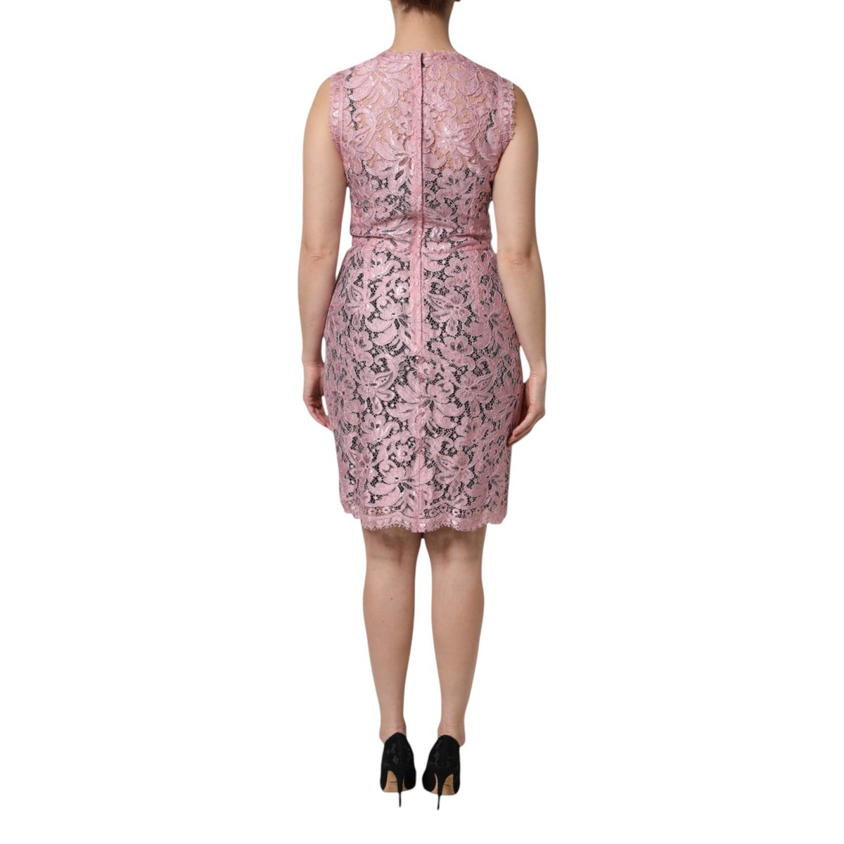 dolce gabbana pink lace dress Sleeveless floral lace A-line dress with DG logo in Pink for Women