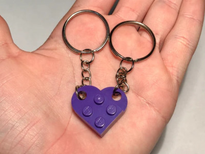 Authentic Lego, heart keychain, PURPLE (2 pieces)
