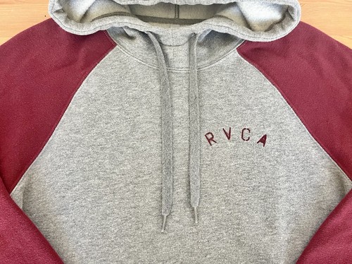 RVCA Hoodie Adult Size Small Gray Maroon Slim Fit Balance of Opposites Skull EUC - Picture 7 of 18