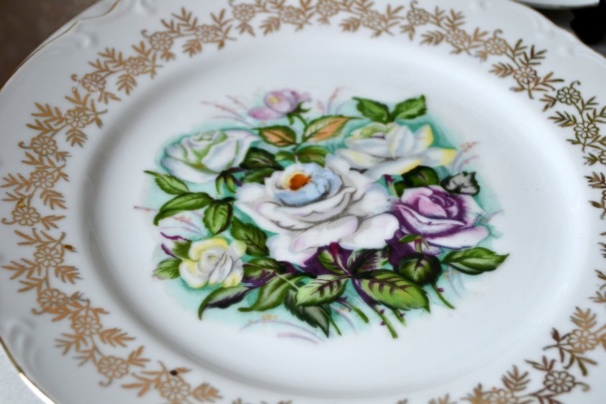 set 2 ESD JAPAN HAND PAINTED PORCELAIN PLATES ROSES Flowers