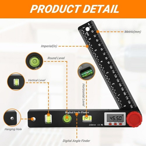 Digital Angle Finder Protractor 7 Inch Steel Measuring Ruler with LCD Display - Picture 4 of 6
