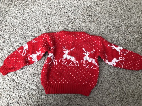 Vtg Nordstrom Kid Sweater Unisex Acrylic Reindeer Red White 4T Holiday Ugly - Picture 4 of 4