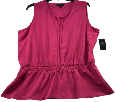 Alfani Blouse Women plus size 1X Pink Sleeveless Smocked Stretch Waist VNeck New