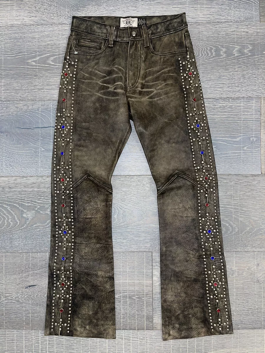 New Vintage Rare 2008 RRL Ralph Lauren Western Leather Studded Pants Men's 28
