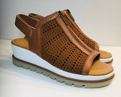 Jambu JBU Women's Harmonia Zipper Wedge Sandals In Cognac Size NEW