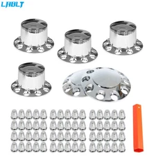 LABLT Chrome Hub Cover Semi Truck Wheel Kit Axle Cover Lug Front & Rear Complete