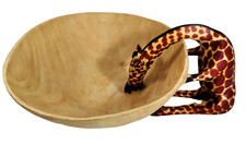 Vintage Globein Hand Carved Olive Wood Safari Dish Drinking Giraffe Bowl Kenya