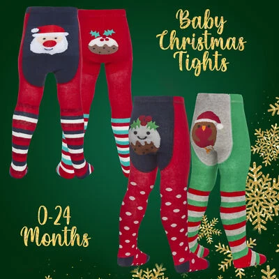 METZUYAN 1 or 2 Pairs Baby Boys Girls Toddler Xmas Christmas Festive Tights Anti Slip ABS