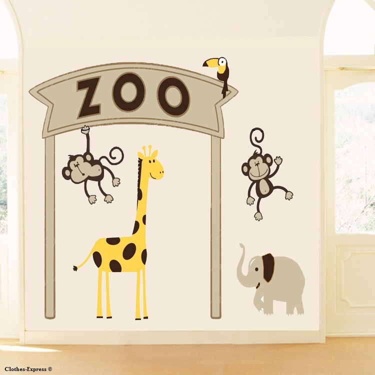 Monkey Giraffe Zoo Elephant Cute Jungle Nursery Wall Art Stickers Decal New UK