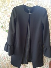 Rrp £79 Dressy Lts Long Tall Sally Black Coat Uk 10 Frill Cuffs