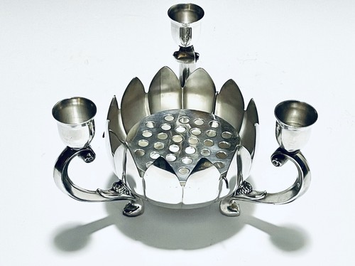 Fabulous Vintage Leonard Italy Silver Plated Lotus Flower Frog Bowl - Picture 6 of 9