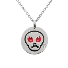 angry skull emoji charm Necklace red epoxy, Crystal stainless steel pendnat