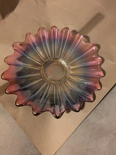 Vintage Iridescent Carnival Federal Glass Opalescent Scalloped Edge Plate