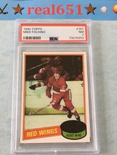 1980 Topps #187 MIKE FOLIGNO Rookie | PSA 7 NM | Red Wings RC Detroit