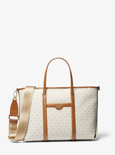 Michael Kors Beck MK Signature Vanilla Convertible Medium Tote Shoulder Bag - Picture 7 of 12
