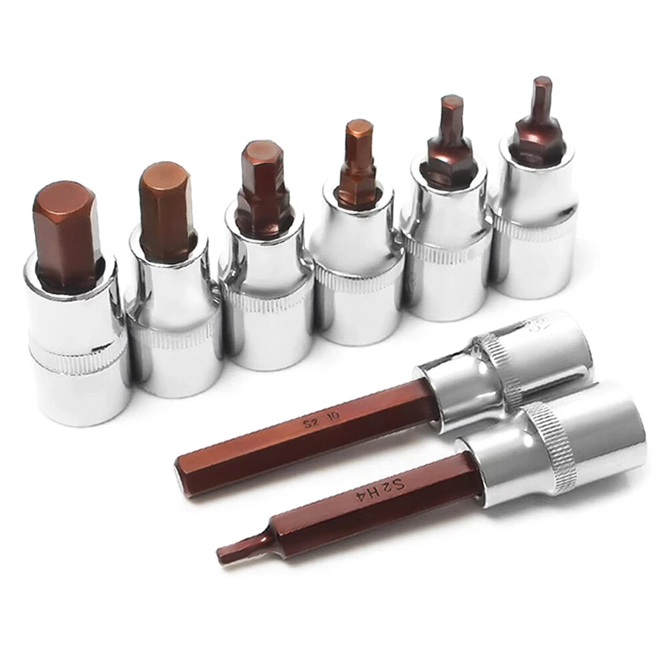 Hex Bit Socket Set 1/4" Drive lmpact Allen Key Spanners Sockets H4-H17 Bits Rail - Image 2 of 4