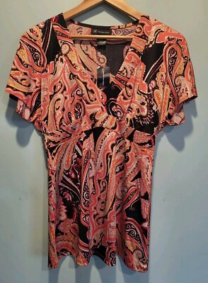 New Brown Orange Paisley Short Flutter Sleeve Babydoll Empire Top Sz S Y2K Retro