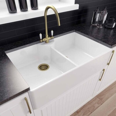 LSC Butler 895 2.0 Schüssel Schamotte Keramik Küchenspüle & Bronze Ablauf