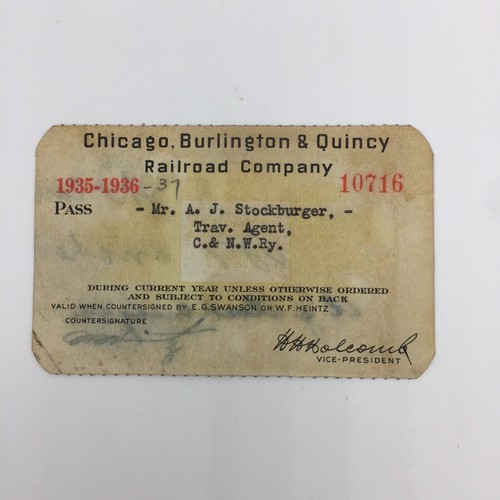 Chicago, Burlington & Quincy RailRoad Company Pass 1935-1936 , 4" X 2-1/2" - 第 1/2 張圖片