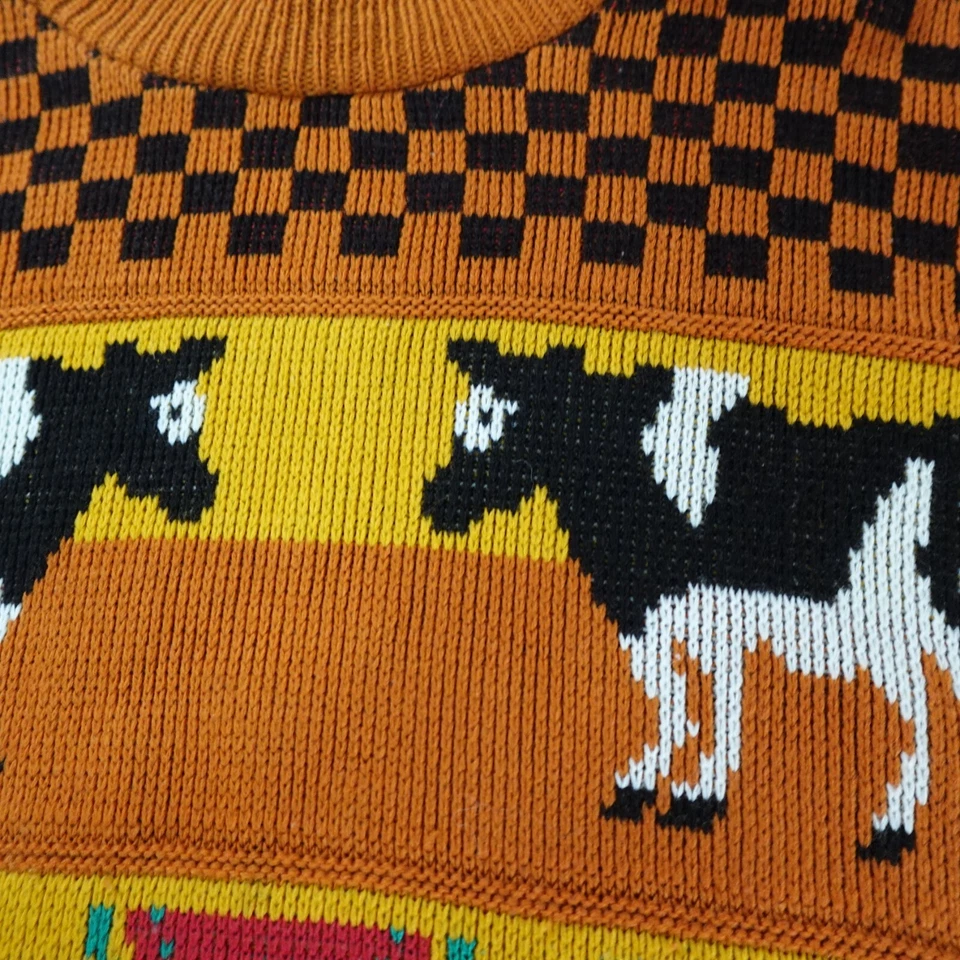 Suéter Tejido Abuela De Colección Para Mujer Mediano Naranja Vacas Granja Exterior Animales Estados Unidos Foto 4 de 4