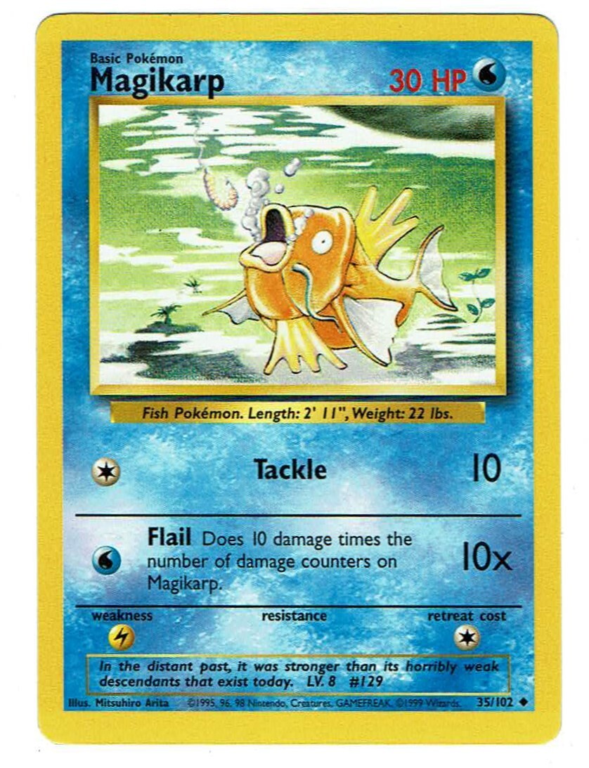 Mint 1999 Pokémon TCG WOTC Magikarp Card Base Set 35/102 Regular Unlimited Rare