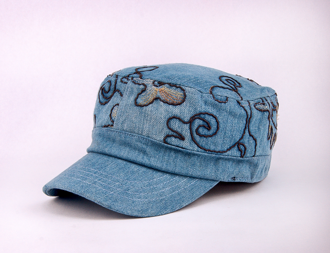 M461 Blue Cute Embroidered Floral Jeans Women's Baseball Cap Visor Sun Hat  NWT