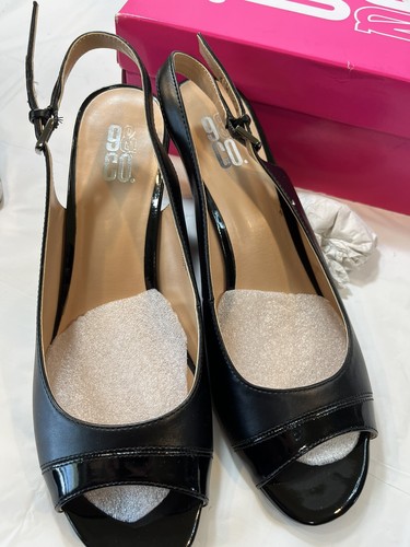 9&Co. Shoes Women's Size 10 Black Gevette Wedge Slingback Peep Toe Pumps - Picture 8 of 14