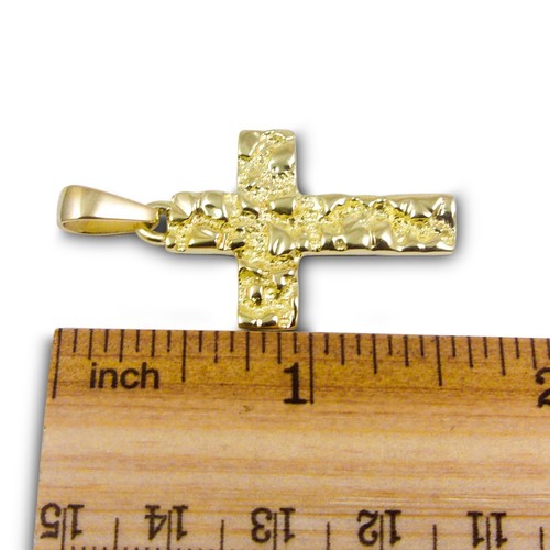 Solid 14K Yellow Gold Mens Nugget Cross Mens Gold Cross Pendant, 4.3 grams - Picture 2 of 8